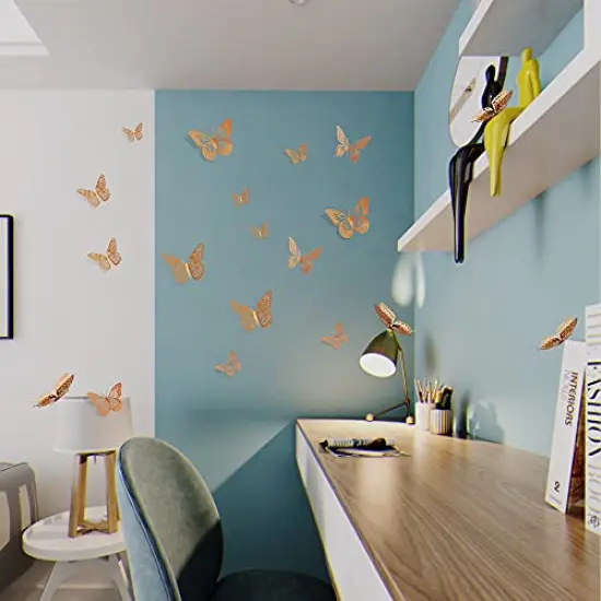 48 Pieces 3D Butterfly Wall Decor, 4 Styles 3 Sizes, Removable Metallic Wall Sticker Room Mural Decals for Kids Bedroom Nursery Classroom Party Decoration Wedding Decor DIY Gift (Rose Gold) {5}