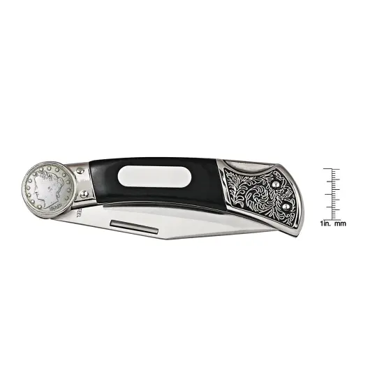 Liberty Nickel Wood Pocket Knife With Engravable Plate {2}