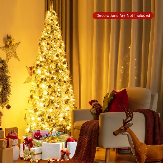 Costway 5ft/6ft/7ft/8ft Pre-lit Snow Flocked Christmas Tree w/ Berries & Poinsettia Flowers {3}