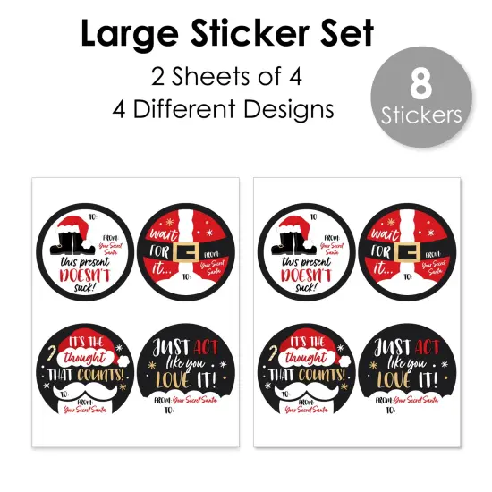 Big Dot of Happiness Secret Santa - Round Christmas Gift Exchange Party To and From Gift Tags - Large Stickers - Set of 8 {4}
