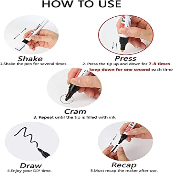 Black Paint Pens for Rock Painting, Stone, Ceramic, Metal, Glass, Wood, Fabric, Canvas, 6 Pack Permanent Oil Based Paint Markers, Medium Tip, 2 Extra Chisel Tips, High Volume Ink, 2X Lifespan {3}