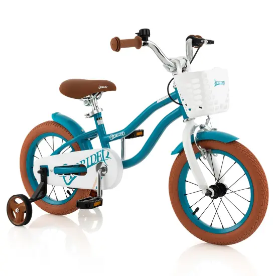 14 Inch Kid's Bike with Removable Training Wheels and Basket Blue {2}
