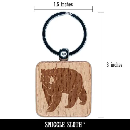 Walking American Black Bear Engraved Wood Square Keychain Tag Charm {2}