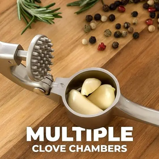 Premium Garlic Press with Soft Easy-Squeeze Ergonomic Handle, Sturdy Design Extracts More Garlic Paste Per Clove, Garlic Crusher for Nuts & Seeds, Professional Garlic Mincer & Ginger Press - by Zulay {6}