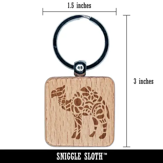 Intricate Dromedary Arabian Camel Engraved Wood Square Keychain Tag Charm {2}
