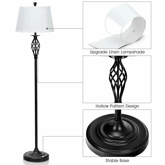 2 Table Lamps 1 Floor Lamp Set with Fabric Shades {3}