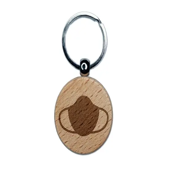Face Mask Icon Solid Engraved Wood Round Keychain Tag Charm {1}