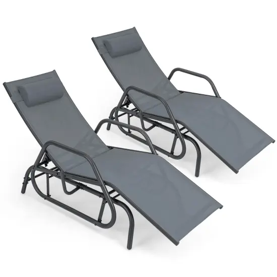 Outdoor Chaise Lounge Glider Chair with Armrests and Pillow Grey {4}