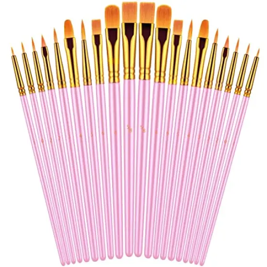 Paint Brushes Set, 20 Pcs Paint Brushes for Acrylic Painting, Oil Watercolor Acrylic Paint Brush, Artist Paintbrushes for Body Face Rock Canvas, Kids Adult Drawing Arts Crafts Supplies, Pink {1}