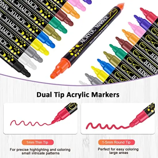 12 Colors Dual Tip Acrylic Paint Pens Markers, Acrylic Paint Pens for Wood, Canvas, Stone, Rock Painting, Glass, Ceramic Surfaces, DIY Crafts Making (12 DUAL TIP PAINT PENS) {1}