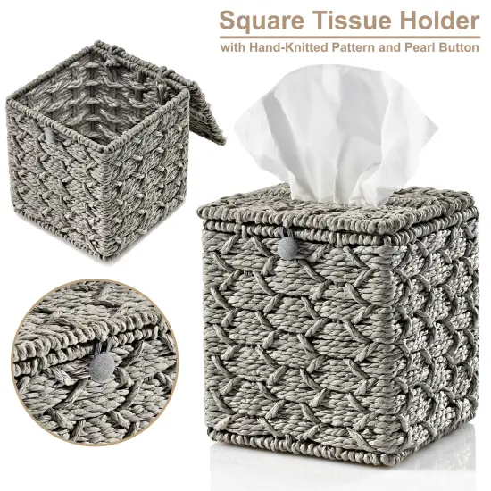 Sorbus Paper Rope Bathroom Baskets & Tissue Holder 3 Piece Set Gray {4}