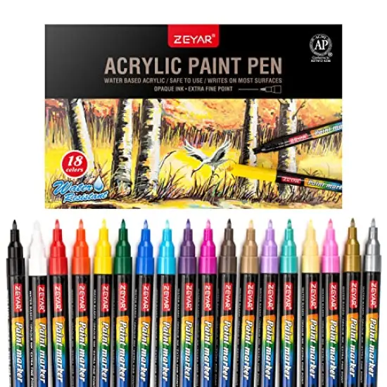 Premium Acrylic Paint Pen, Water Based, Extra Fine Point, 18 Colors, Odorless, Acid Free and Safe, Opaque Ink, Environmental Friendly, AP Certified {3}