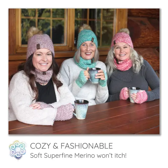 DIY Winter Accessories Triple Set Knit Kit. Includes Bulky Superfine Merino Wool Yarn, Printed Pattern, Pom-Pom, Rim Tag. Soft, Cozy, Great for Gifts Crush {4}
