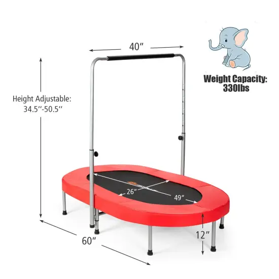 2-Person Foldable Mini Kids Fitness Rebounder Trampoline Red {4}