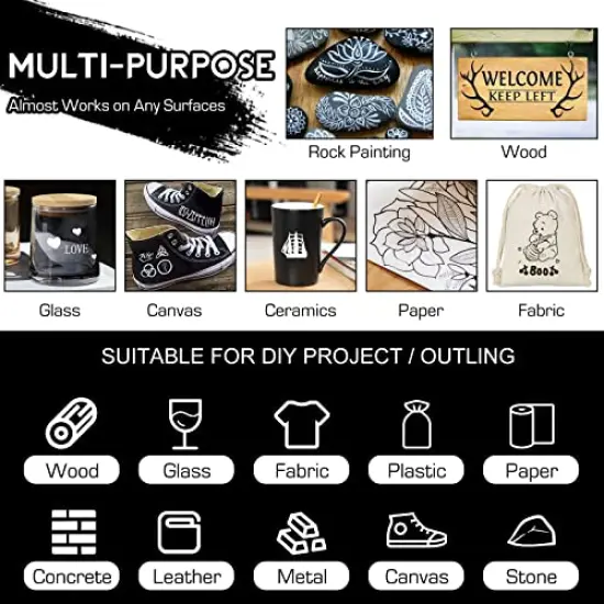 8 PackWhite Paint Pen, 0.7mm Acrylic Paint Pens Acrylic Markers 6 White 2 Black Paint Pens for Rock Painting Wood Canvas Glass Metallic Ceramic Tire Graffiti Paper Drawing, Extra Fine Tip Opaque Ink {3}