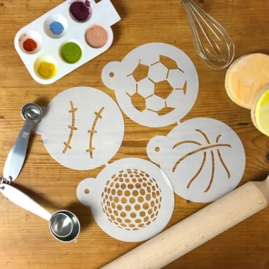 Large Sports Ball Cookie Stencils: Basketball, Golf, Soccer, Baseball | C218 by Designer Stencils | {3}