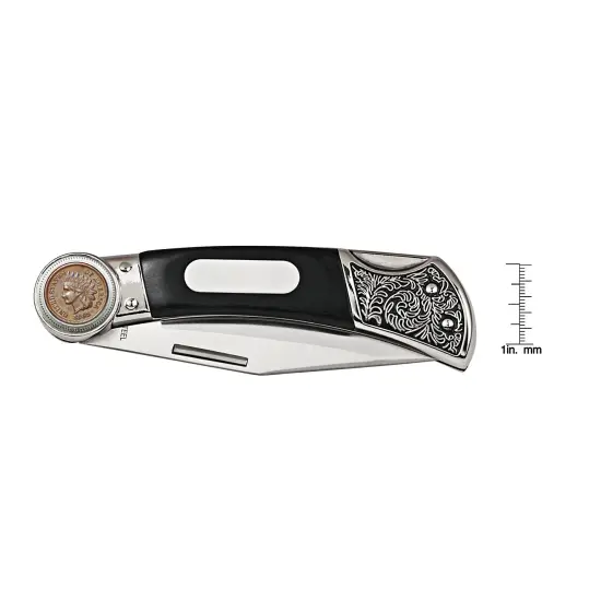 1800's Indian Head Penny Wood Pocket Knife With Engravable Plate {2}