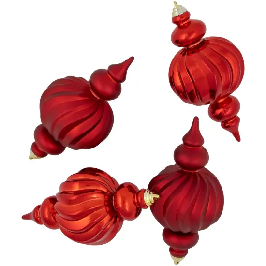 Northlight 2-Finish Commercial Size Finial Shatterproof Christmas Ornaments - 10" - Red - Set of 4 {7}