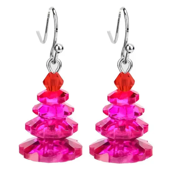Kitcheniva Colorful Crystal Christmas Tree Earrings Dangle Pink {1}