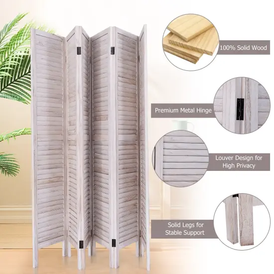 6 Panels Classic Venetian Wooden Slat Room Screen White {5}
