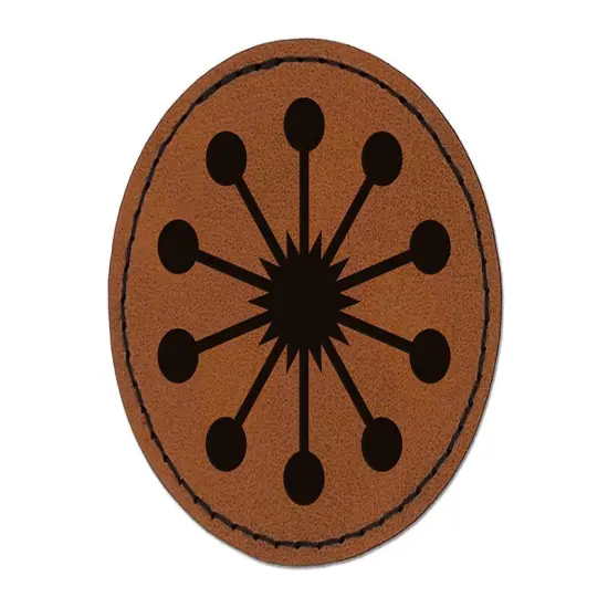 Sakura Cherry Blossom Pistil Center Round Iron-On Engraved Faux Leather Patch Applique - 2.5" Brown {1}