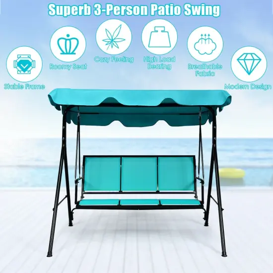 3 Person Patio Swing with Polyester Angle Adjustable Canopy Blue {3}