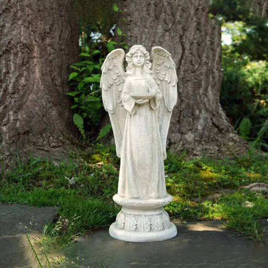 Northlight 22.5" Standing Angel with Birdbath Votive Candle Holder Outdoor Garden Statue Gray {4}