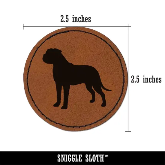 Bullmastiff Dog Solid Round Iron-On Engraved Faux Leather Patch Applique - 2.5" Brown {3}