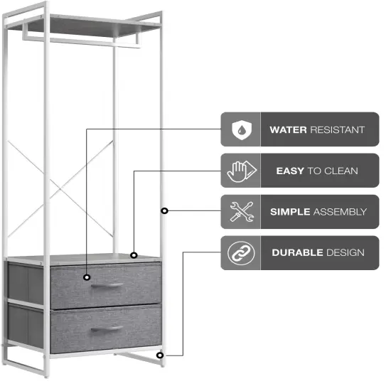 Sorbus Clothing Rack with Drawers - Clothes Stand Dresser - Wood Top, Steel Frame, & Fabric Drawers - Tall Closet Storage Organizer - Garment Rack for Hanging Shirts, Dresses, & Jackets Grey {5}