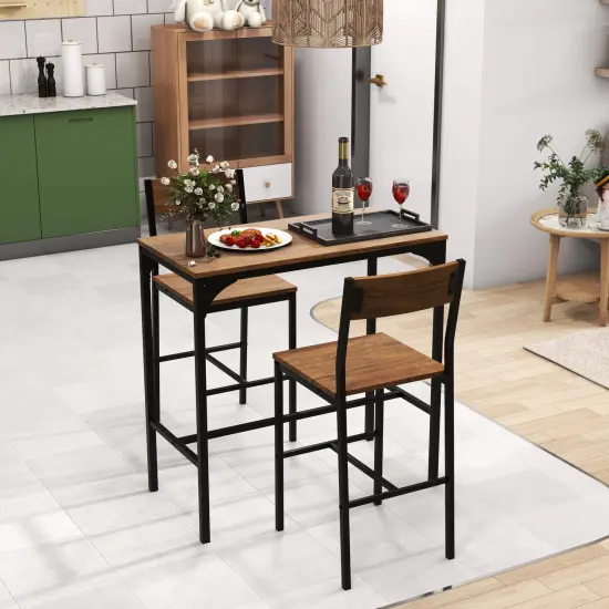 3 Pieces Bar Table Set with 2 Stools-Black {2}