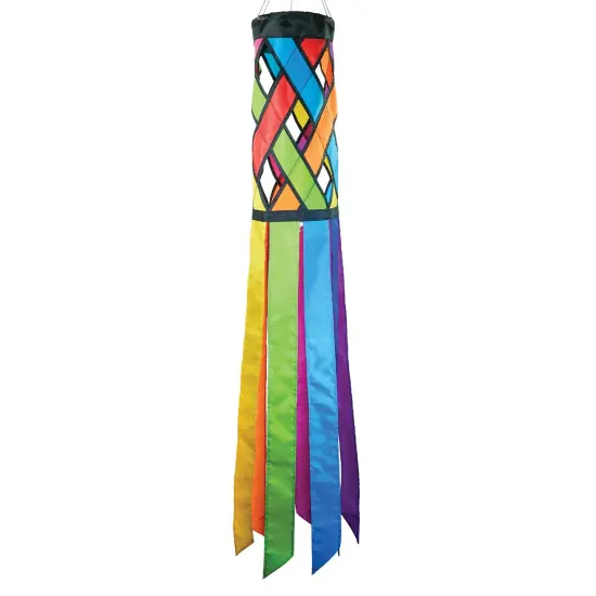 In the Breeze 5209 &mdash; Fiesta Diagonal Weave 40-inch Windsock &mdash; Colorful Lattice Windsock with Color-Coordinated Tails {1}