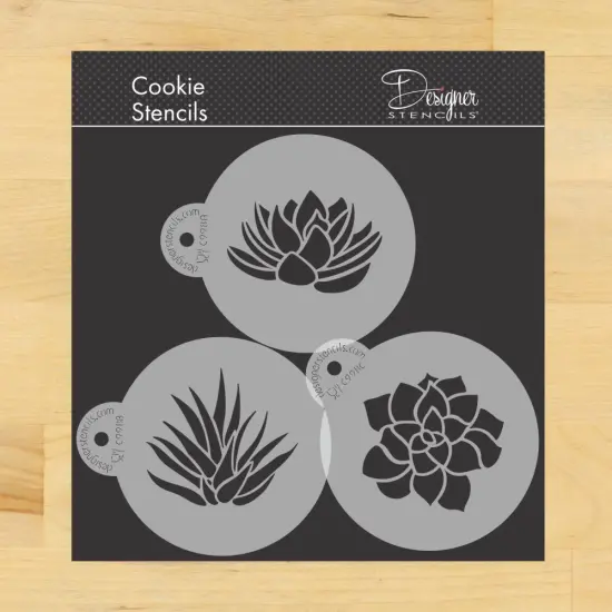 Succulent Plants Cookie Stencil Set | C998 by Designer Stencils | Cookie Decorating Tools | Baking Stencils for Royal Icing, Airbrush, Dusting Powder | Reusable Plastic Food Grade Stencil for Cookies | Easy to Use & Clean Cookie Stencil {1}