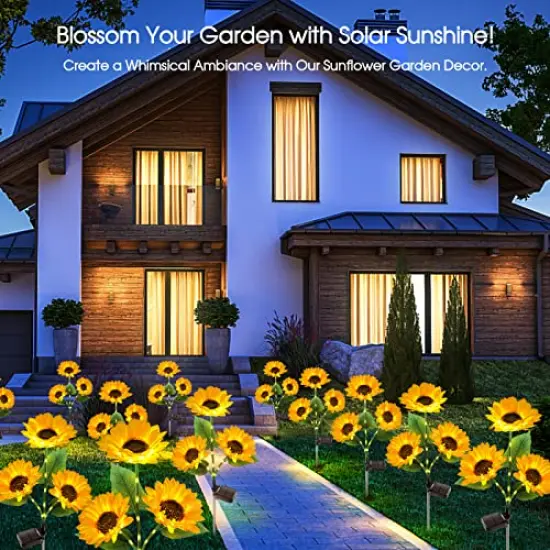 3 Pieces Solar Lights with 9 Sunflower Lights - Outdoor Garden Decor - Upgraded Solar Garden Lights , Waterproof Solar Outdoor Lights Auto ON/Off Solar Decorative Lights for Garden, Patio {4}