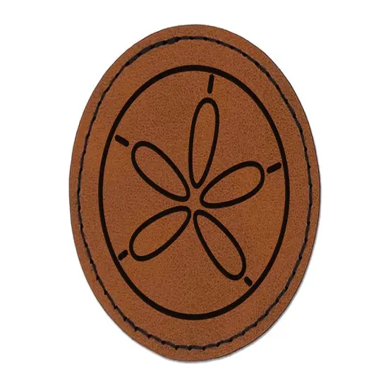 Sand Dollar Sea Urchin Ocean Beach Outline Round Iron-On Engraved Faux Leather Patch Applique - 2.5" Brown {1}