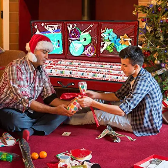 Wrapping Paper Storage Container | Gift Wrap Organizer Under Bed | 41”x14”x6” | Fits 18-24 Rolls Up to 40” | Durable 600D Oxford Material | Box Holder with Pockets for Ribbon, Bows and Accessories (Red) {3}