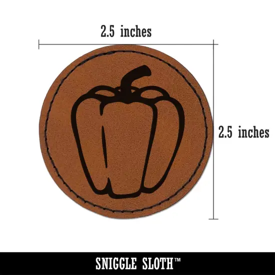 Sweet Bell Pepper Round Iron-On Engraved Faux Leather Patch Applique - 2.5" Brown {3}