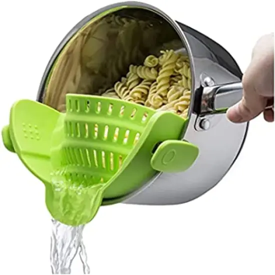 Snap N Strain Pot Strainer and Pasta Strainer Cooking Gadgets - Adjustable Silicone Clip On Strainer for Pots, Pans, & Bowls - Perfect Cooking Gifts for Women, Kitchen Gifts - Lime Green {2}