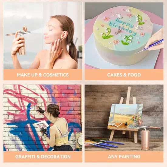 48PSI Airbrush Kit With Compressor - Rechargeable Cordless Non-Clogging High-Pressure Air Brush Set with 0.3mm Nozzle and Cleaning Brush Set for Nail Art, Makeup, Painting, Cake Decor {3}