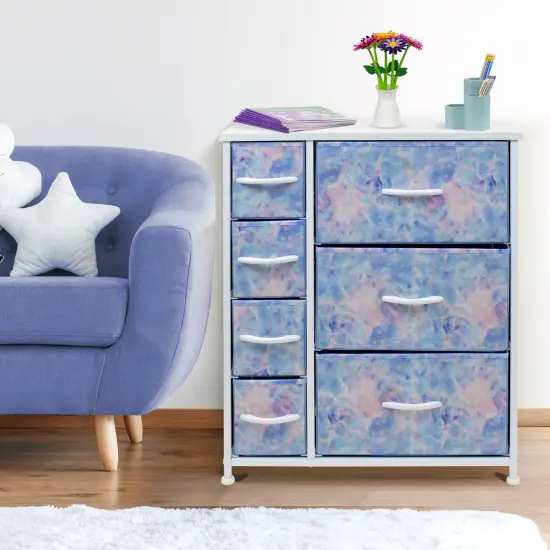 Sorbus Dresser with Drawers - Furniture Storage Tower Unit for Bedroom, Hallway, Closet, Office Organization - Steel Frame, Wood Top, Easy Pull Fabric Bins Tie Dye Blue {2}