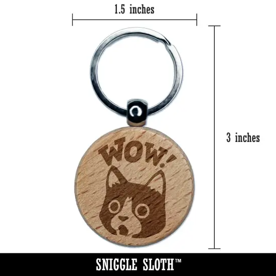 Wow Surprised Cat Teacher Student Engraved Wood Round Keychain Tag Charm {2}