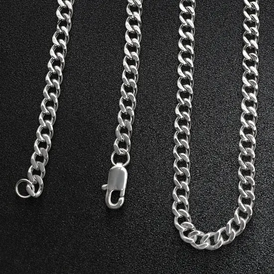 Stainless Steel Diamond Cut Curb Chain Necklace {6}