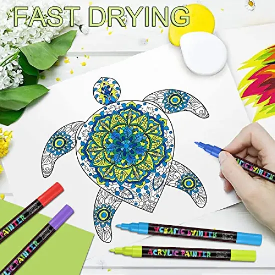 24 Colors Premium Extra Fine Point Acrylic Paint Marker Pens for Wood, Canvas, Stone, Rock Painting, Glass, Ceramic Surfaces, DIY Crafts Making Art Supplies {4}