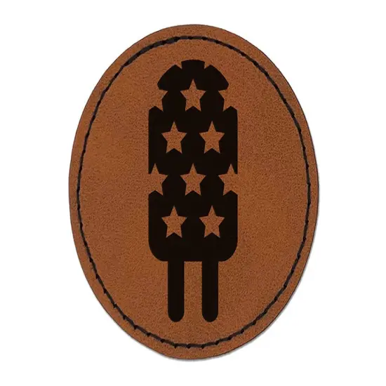 Patriotic Summer Popsicle Ice Cream July 4th Round Iron-On Engraved Faux Leather Patch Applique - 2.5" Brown {1}