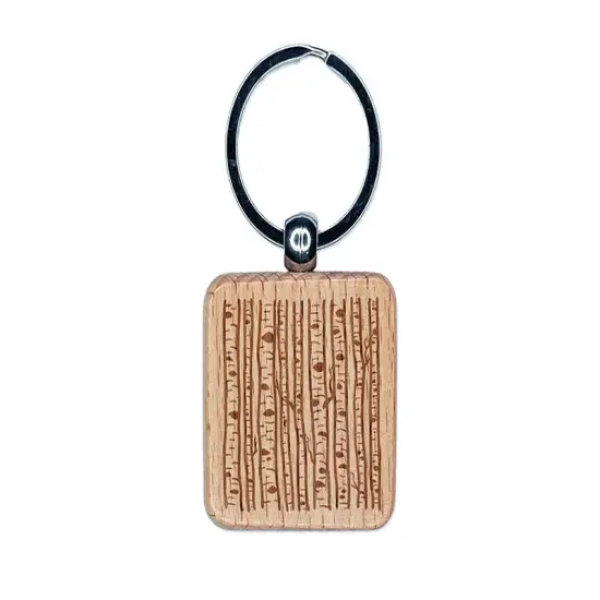 Birch Wood Trees Winter Engraved Wood Square Keychain Tag Charm {1}