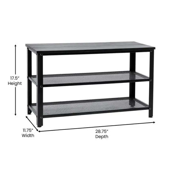 Emma and Oliver Isla 3-Tier Storage Bench with Metal Mesh Shelves for Entryway, Mudroom, or Bedroom Black Wash {6}