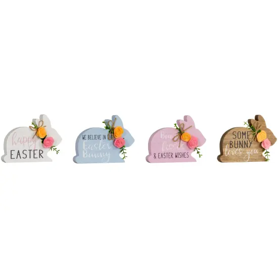 Northlight Floral Bunnies Wooden Easter Signs - 7.75" - Set of 4 Multi {5}