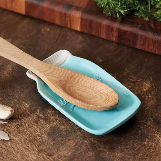 Fox Run Ceramic Spoon Rest, Angled to Secure Utensils, Contain Countertop Drips and Spills, Charming Mason Jar Design {4}