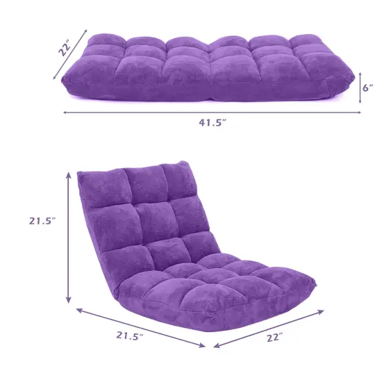 14-Position Adjustable Back Cushioned Floor Chair Purple {5}