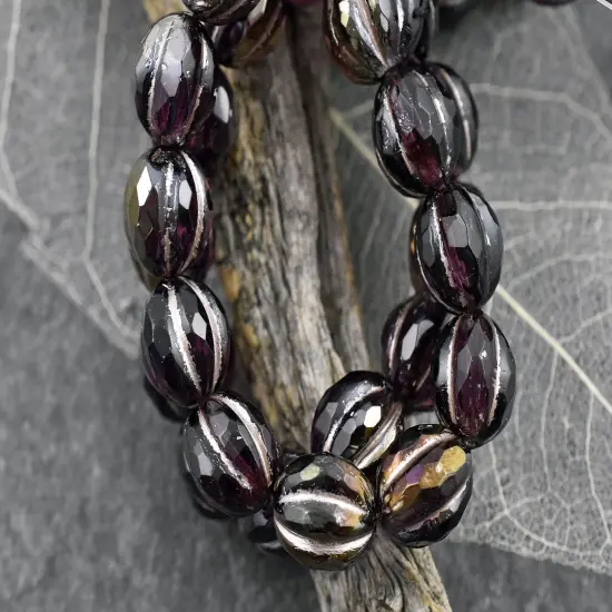 *12* 10mm Platinum Washed Amethyst Luster Faceted Round Melon Beads {2}