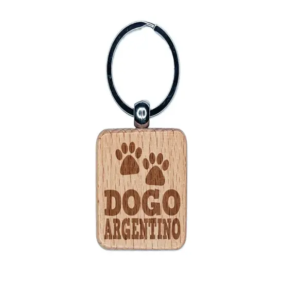 Dogo Argentino Dog Paw Prints Fun Text Engraved Wood Square Keychain Tag Charm {1}